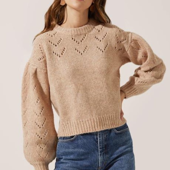 ASTR Pointelle Puff-Sleeve Sweater - Picture 1 of 11